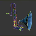 Modern Blue Saxophone Shaped Decorative Household Item With Yellow Accents 3d model