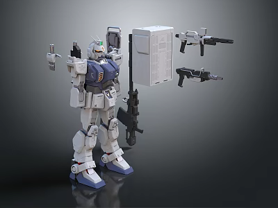 Intelligent Mechanical Robot Model With White Blue Color And Weapons Equipment 3d model