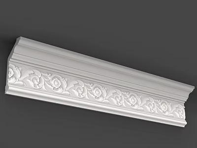 White Decorative Gypsum Cornice With Carved Floral Patterns For Interior Decoration 3d model