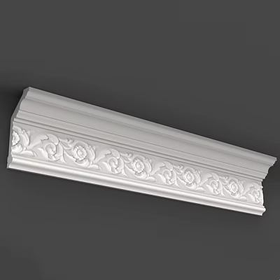 White Decorative Gypsum Cornice With Carved Floral Patterns For Interior Decoration 3d model