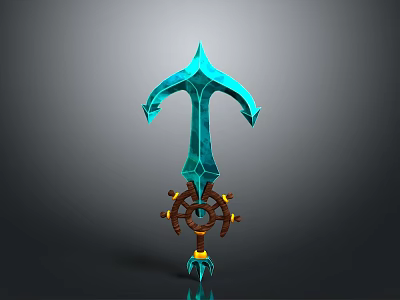 Ornamental Teal Weapon 3D Model With Sharp Top Gear Base And Yellow Spikes 3d model
