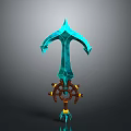 Ornamental Teal Weapon 3D Model With Sharp Top Gear Base And Yellow Spikes