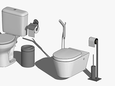 Modern Toilet Design With Toilet Paper Holder Trash Can And Brush 3d model
