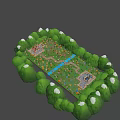 Cartoon Castle Village With Colorful Buildings Green Trees And Tower Structures