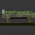 Stone Trough Planter With Green Plants On Brick Platform And Support Legs
