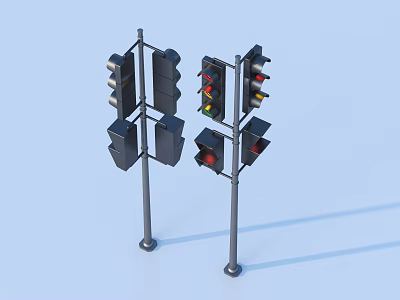 Two Traffic Light Poles Featuring Red Yellow Green Lights And Metal Frames 3d model