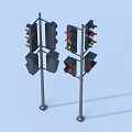Two Traffic Light Poles Featuring Red Yellow Green Lights And Metal Frames 3d model