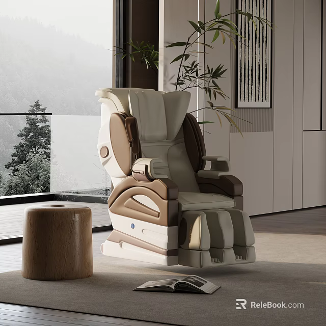 Comfortable Modern White Brown Leather Reclining Leisure Chair For Living Room Interior Design 3d model 