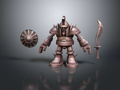 Cartoon Armored Creature Character With Shield And Sword Weapon Model 3d model