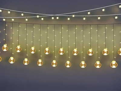 Hanging Decorative String Lights With Golden Spherical Bulbs For Home Decoration 3d model
