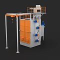 Industrial Processing Machine With Orange Chamber Blue Components Overhead Platform Guardrail And Suspension System