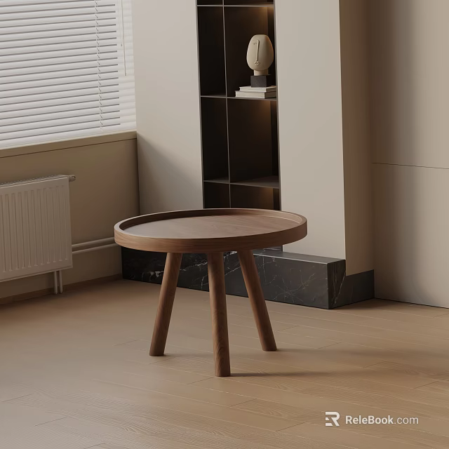 Modern Minimalist Round Wooden Side Table With Three Legs For Living Room 3d model 