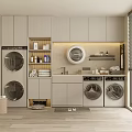 Modern Bathroom Cabinetry With Gray Storage Design Sink Mirror And Washing Machines Dryers