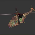 Detailed Military Camouflage Helicopter With Rotor Blades And Fuselage Structure