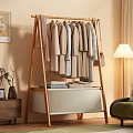Cozy Wooden Clothes Rack With Beige Gray Clothes And Storage Cabinet In Warm Interior