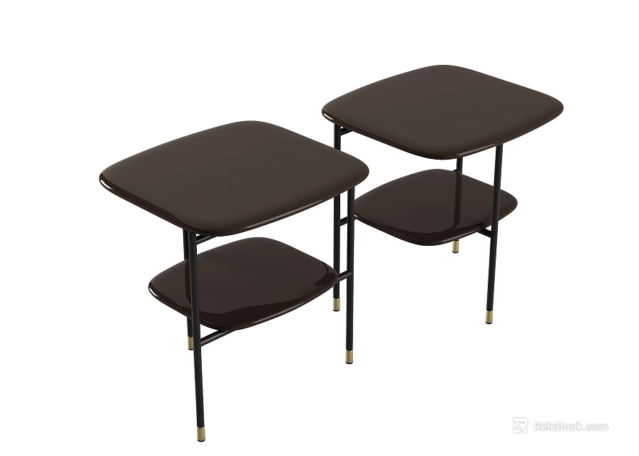 Modern Design Two Coffee Tables With Dark Brown Top Black Frame And Lower Shelf 3d model 
