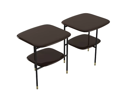 Modern Design Two Coffee Tables With Dark Brown Top Black Frame And Lower Shelf 3d model