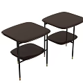 Modern Design Two Coffee Tables With Dark Brown Top Black Frame And Lower Shelf
