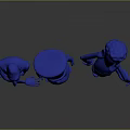 Three Blue Cartoon Character Models With Different Body Types And Simple Poses