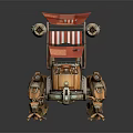 Mechanical Mobile Vendor Structure With Crab Like Legs And Red Canopy 3d model