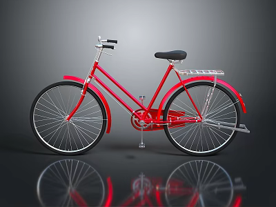 Red Classic Bicycle With Black Seat And Metallic Frame On Grey Background 3d model