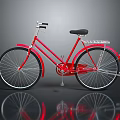 Red Classic Bicycle With Black Seat And Metallic Frame On Grey Background