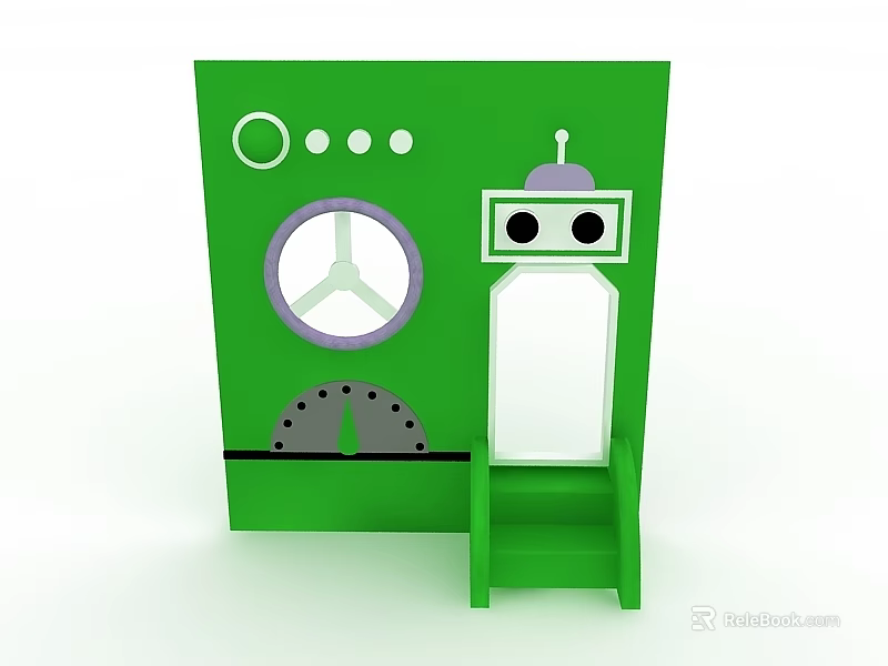 Green Swing Door With Modern Decorative Elements And Robot Design 3d model
