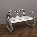 Unique Public Chair With Black And White Striped Curved Arms And White Seat