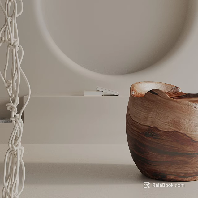 Modern Minimalist Wooden Side Table With Decorative Bowl And Rope Ornament 3d model 