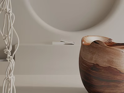 Modern Minimalist Wooden Side Table With Decorative Bowl And Rope Ornament 3d model