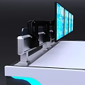 Modern Console Setup With Multiple Screens And Blue Accent Lighting 3d model