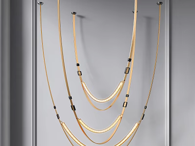 Modern Gold Curved Chandelier With Multiple Hanging Strings And Black Accents 3d model