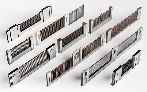 Modern residential area fence courtyard wall landscape fence wrought iron grille fence 3d model