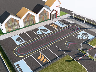 Eco friendly Parking Lot with Leaf Shaped Spaces Curved Driveway and Green Landscaping 3d model