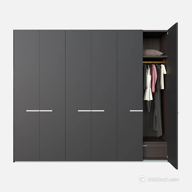 Modern Wardrobe Interior Design With Multiple Cabinet Doors Hanging Clothes And Drawer 3d model 