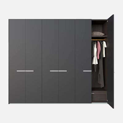 Modern Wardrobe Interior Design With Multiple Cabinet Doors Hanging Clothes And Drawer 3d model