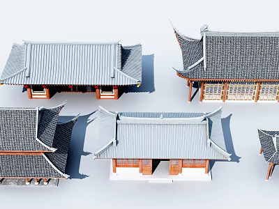 Ancient Architecture Models Featuring Various Tile Roofs And Traditional Eaves Designs 3d model