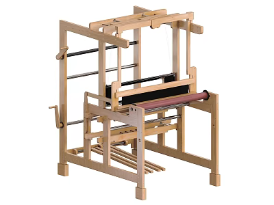 Industrial Wooden Loom With Sturdy Mechanical Frame And Weaving Components 3d model