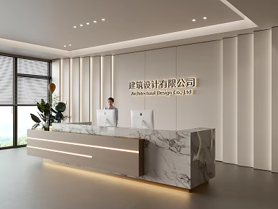 Modern Front Desk Reception With Marble Countertop In Architecture Design Company Office 3d model