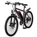 Electric Mountain Bicycle with Black Frame Red Accents and Thick Tires
