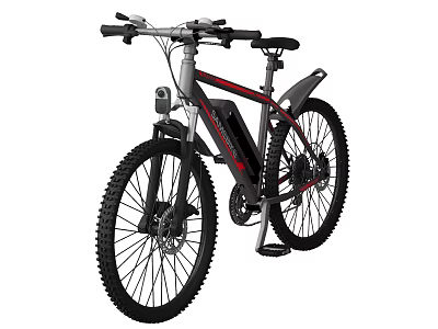 Electric Mountain Bicycle with Black Frame Red Accents and Thick Tires 3d model