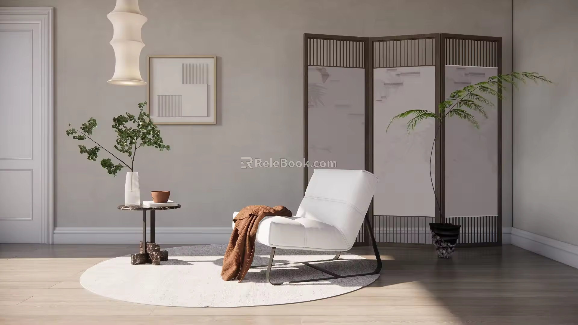 Modern Single Sofa Single Leisure Chair Side Several Screen Chandelier Combination 3d model
