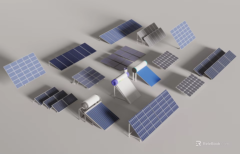 Different Types Of Solar Panels Featuring Various Designs And Sizes 3d model 