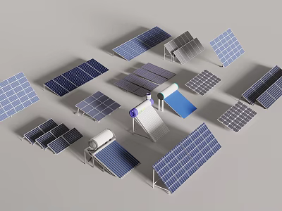 Different Types Of Solar Panels Featuring Various Designs And Sizes 3d model
