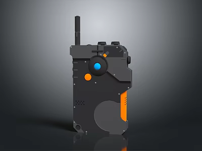 Black Tactical Portable Device With Antenna Orange Buttons And Blue Indicator Light 3d model
