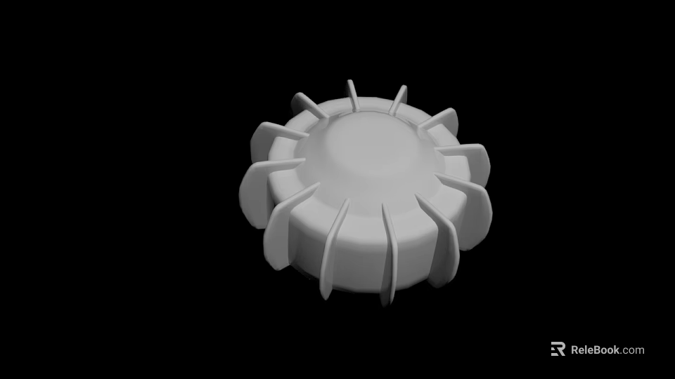 White Circular 3D Rendered Mechanical Part With Radial Blades On Black Background 3d model 