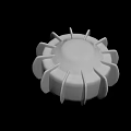 White Circular 3D Rendered Mechanical Part With Radial Blades On Black Background 3d model