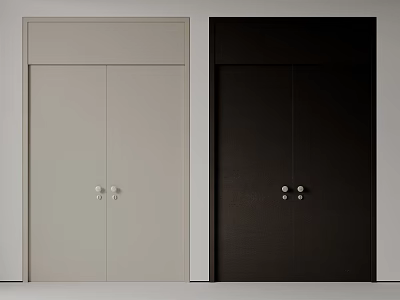 Modern Double Doors Design In Light Gray And Dark Black With Metal Handles 3d model
