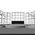 Modern Stage Setup With Blue Lighting Large Screens Platforms And Tech Elements