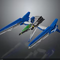 Futuristic Spacecraft Model With Blue Wings White Body And Green Detailed Structure